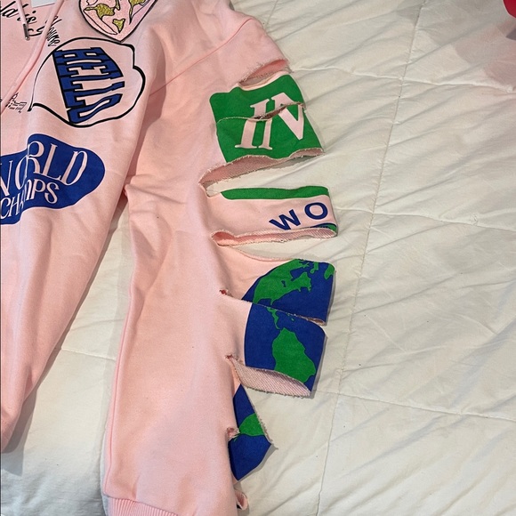 AKIRA Light Pink Hoodie with NYC logos patches, all over so cute - Picture 7 of 10